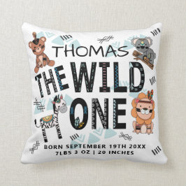 Boho Vild One Birth Stats Kudde