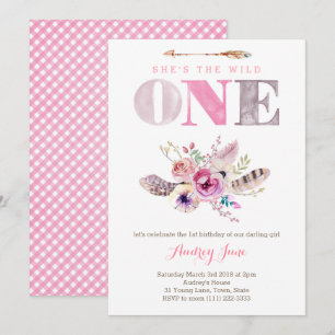 Boho Vild One First Birthday Inbjudan for Girl