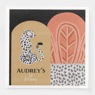 Boho Vild One Girls Första födelsedagen Leopard Pappersservett