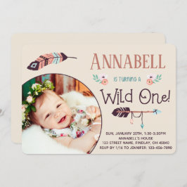 Boho Vild ONE Girly First Birthday Inbjudningar