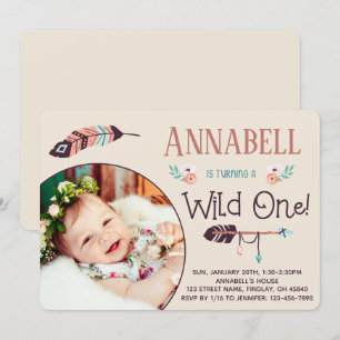 Boho Vild ONE Girly First Birthday Inbjudningar