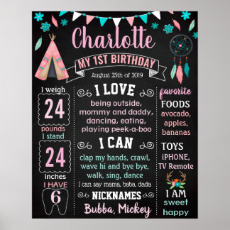 Boho Vild one Native America Birthday Poster