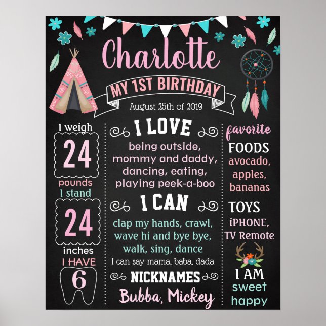 Boho Vild one Native America Birthday Poster (Framsidan)