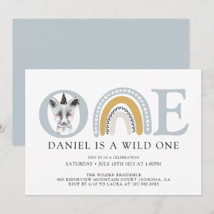 Boho Vild One Watercolor Fox Boy's First Birthday Inbjudningar