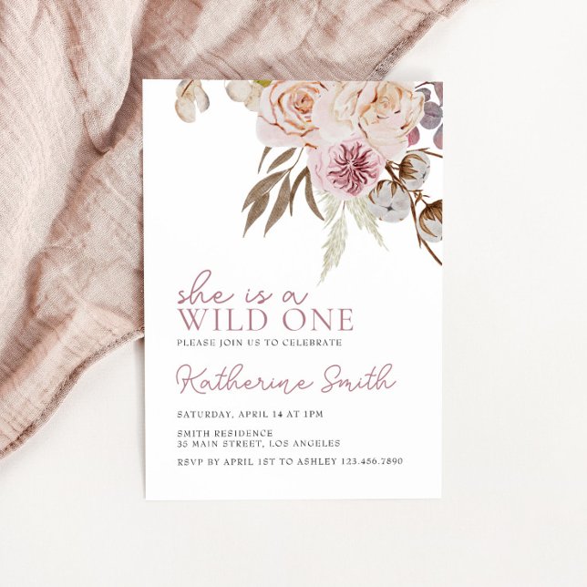 Boho Vild One | Wildblomma | Blommigt Girls Birthd Inbjudningar (Skapare uppladdad)