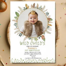 Boho Vilda Barn 1-års Födelsedags Foto Inbjudan