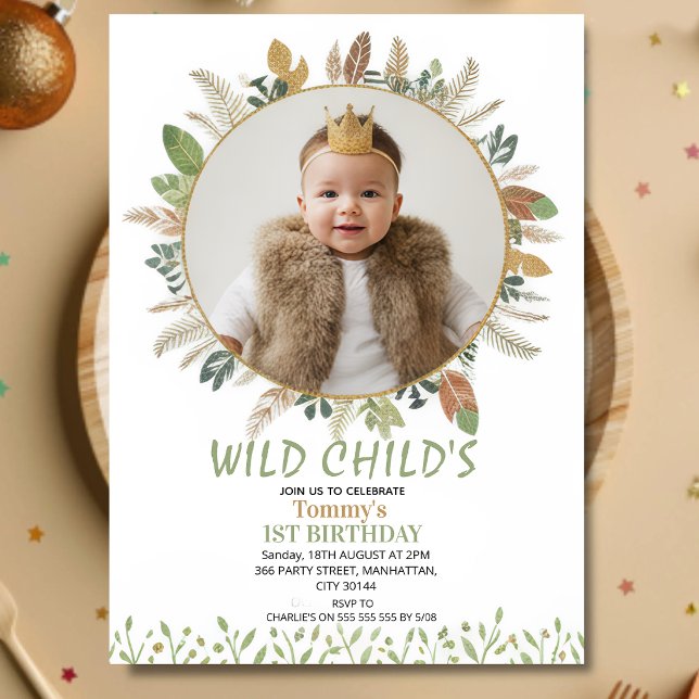 Boho Vilda Barn 1-års Födelsedags Foto Inbjudan (Skapare uppladdad)