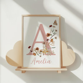 Boho Vilda Blomma Akvarell Flicka Namn Poster