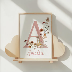 Boho Vilda Blomma Akvarell Flicka Namn Poster