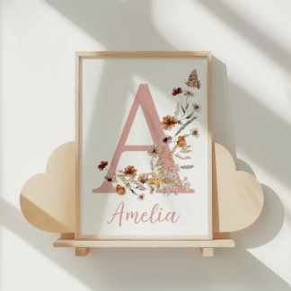 Boho Vilda Blomma Akvarell Flicka Namn Poster