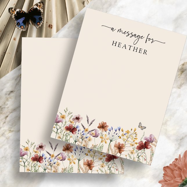 Boho Vilda Blommor Babyfirande Kort Med Budskap (Watercolor Boho Wildflowers Baby Shower Message Card with Butterfly by Painted Paperie
)