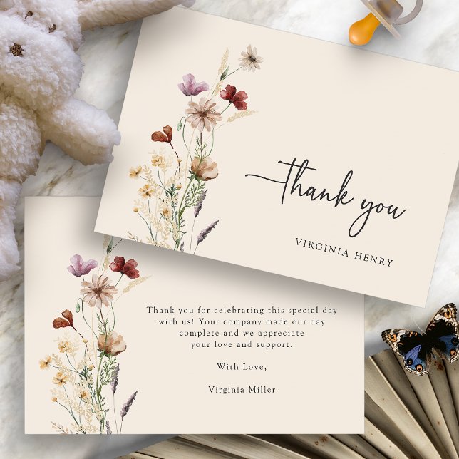 Boho Vilda Blommor Barnkalas Tack Kort (Boho Wildflowers Baby Shower Thank You Card by Painted Paperie
)