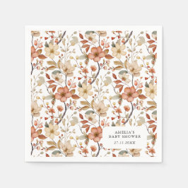 Boho Vilda Blommor Blommig Vit Bebisdopp Pappersservett