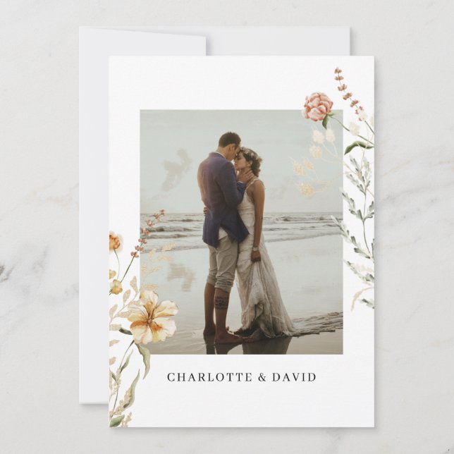 Boho Vilda Blommor Foto Bröllopsdusch Tack Kort (Baksida)