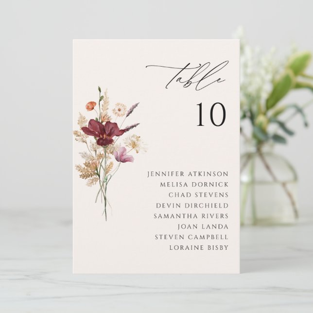 Boho Vilda Blommor Höst Bröllop Placeringskort (Stående Fram)