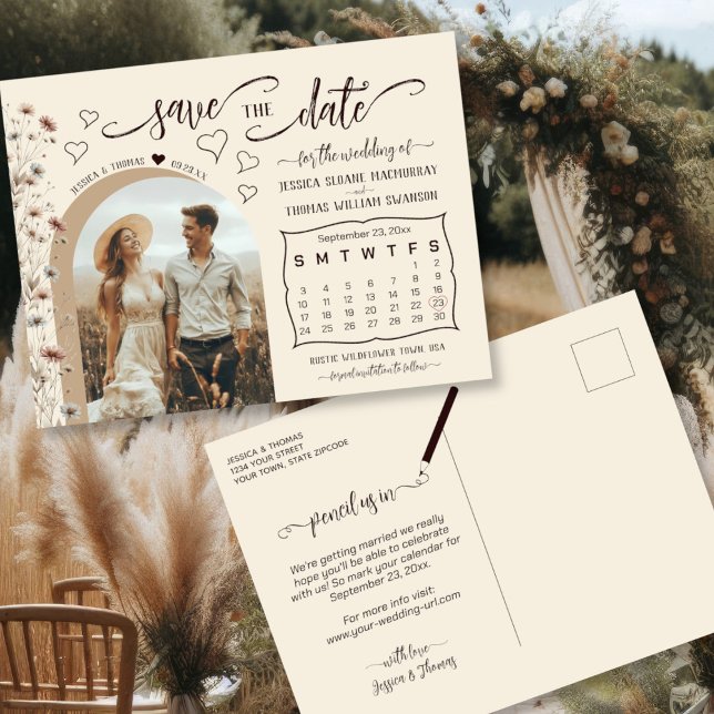 Boho Vilda Blommor Kalender & Foto Spara Datum Meddelande Vykort (Front/Back)