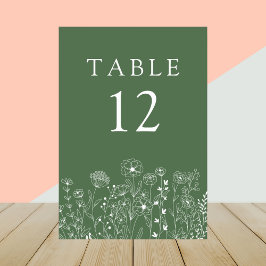 Boho Vilda Blommor Modernt Bröllop i Akvarellstil Bordsnummer