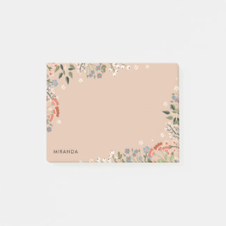 Boho Vilda Blommor Neutral Palett Ditt Namn Post-it Block
