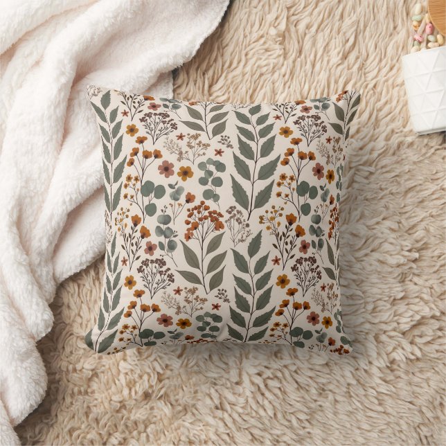 Boho vilda blommor och eukalyptusmönster kudde (Filt)
