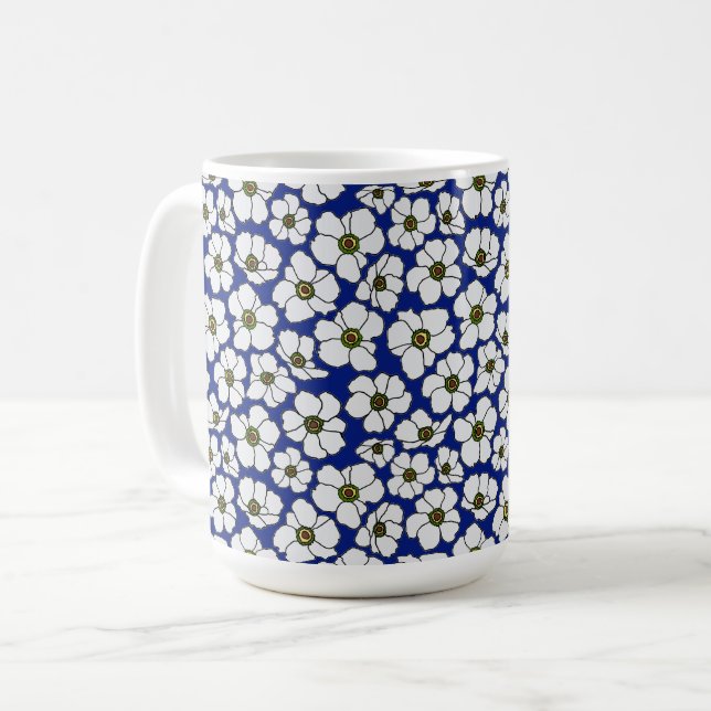 Boho vilda blommor på blå bakgrund kaffemugg (Framsida vänster)