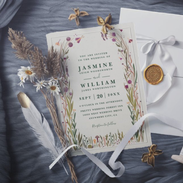 Boho vilda blommor Svamp Magi Elegant Bröllop Inbjudningar (Skapare uppladdad)