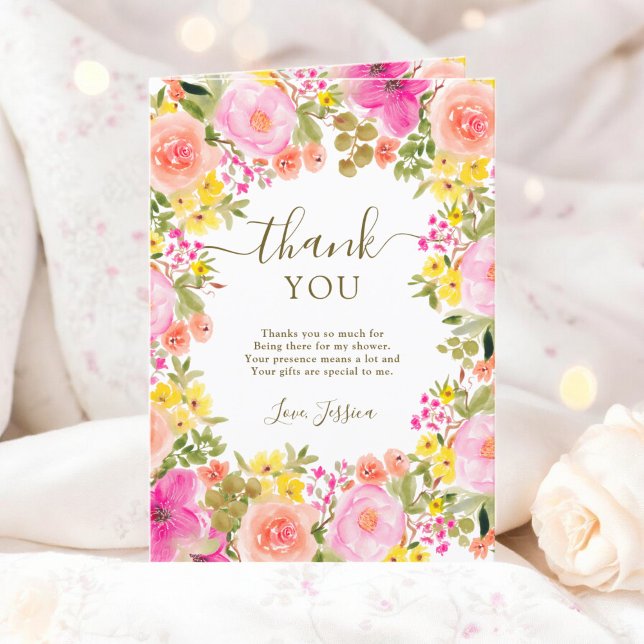 Boho vilda blommor trädgård foto bröllopsdusch tack kort (Boho wild flowers garden photo bridal shower thank you card)