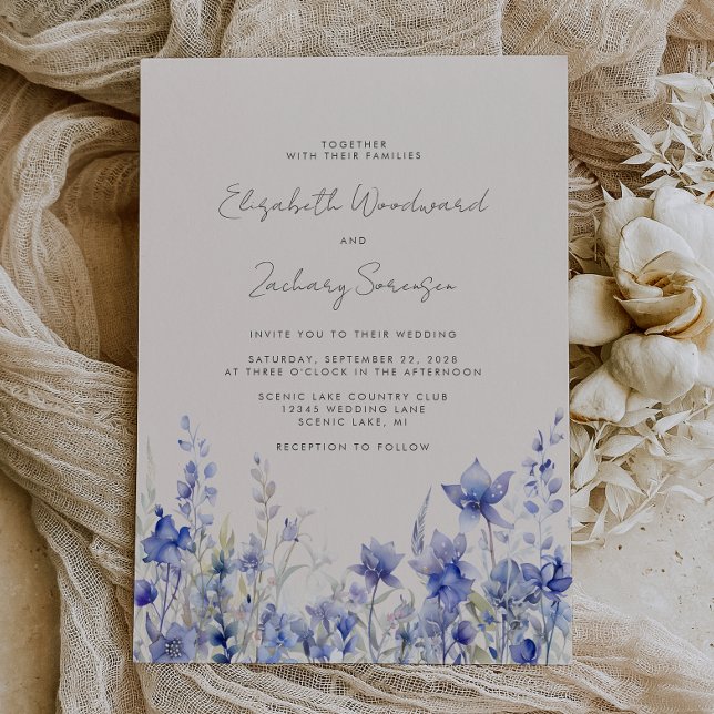 Boho vilda blommor Vattenfärg Blåklockor Bröllop Inbjudningar (Skapare uppladdad)
