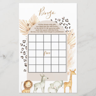 Boho Vilda djur babydusch Bingo Game