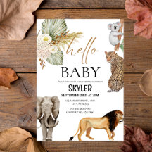 Boho Vilda djur "Hej Baby" Shower-inbjudan