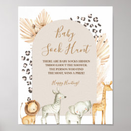 Boho Vilda djur Pampas Grass Baby Sock Hunt Poster