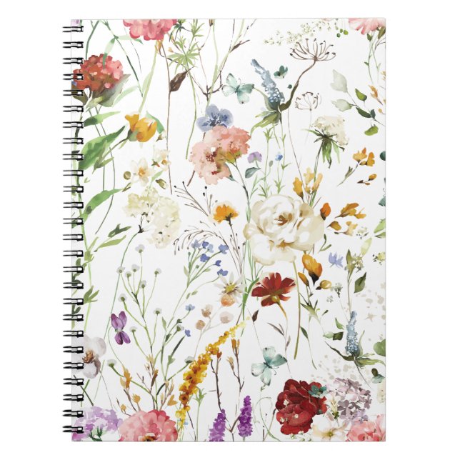 Boho Vildblomma Akvarell Vår Blomma Anteckningsbok (Framsidan)