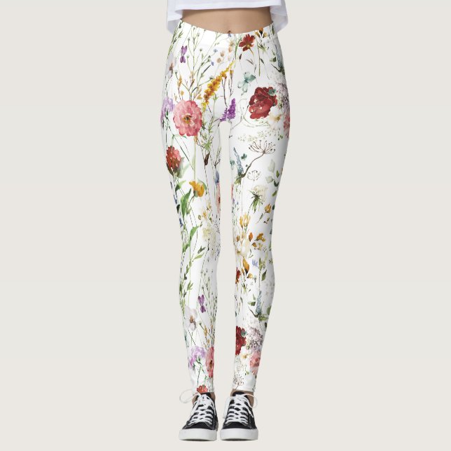 Boho Vildblomma Akvarell Vår Blomma Leggings (Framsida)