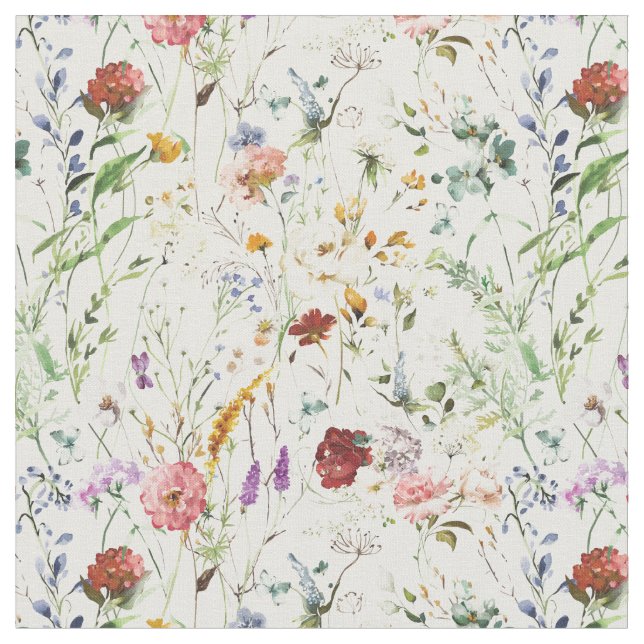 Boho Vildblomma Akvarell Vårblomma Tyg (Närbild)