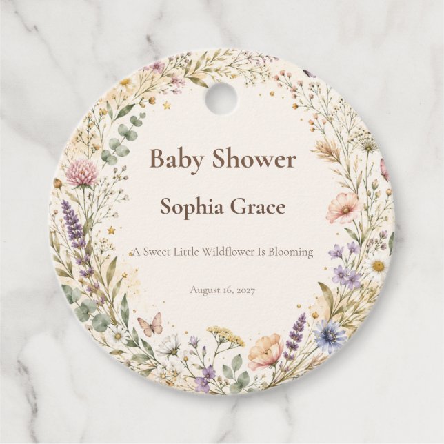 Boho Vildblomma Baby Shower Favor Etiketter (Framsida)