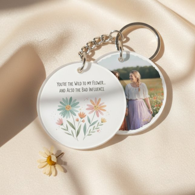 Boho Vildblomma Bästa Vän – Roligt Present till Bä (Funny best friend photo keychain)