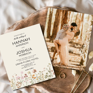 Boho Vildblomma Beige Foto Bröllopsinbjudan