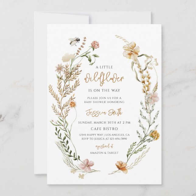 Boho Vildblomma Blommig Bebis Shower Inbjudningar (Framsida)