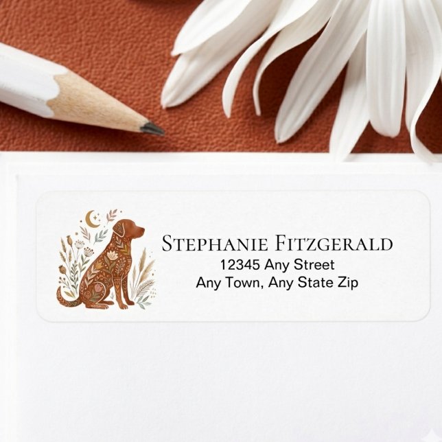 Boho Vildblomma Blommig Hund Silhuett Present Returadress Etikett (Dog lover return address mail label)