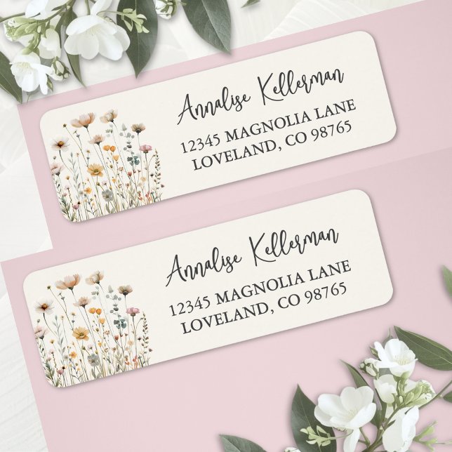 Boho Vildblomma Blommig Returadress Etikett (Boho Wildflower Floral Return Address Label )