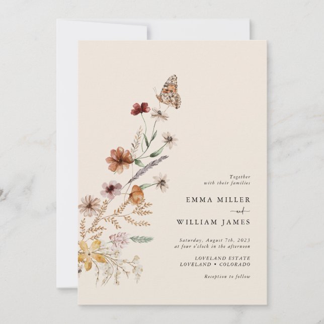Boho Vildblomma Bröllop Inbjudningar (Framsida)