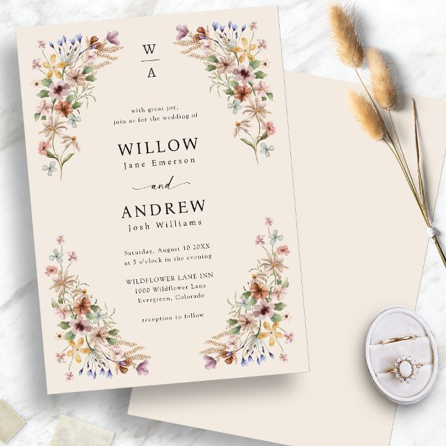 Boho Vildblomma Bröllop Inbjudningar (Boho Wildflower Wedding Invitation
)
