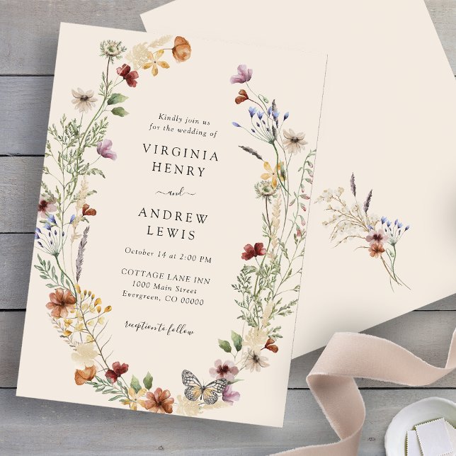 Boho Vildblomma Bröllop Inbjudningar (Boho Wildflower Wedding Invitation
)