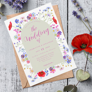 Boho Vildblomma Bröllop Inbjudningar