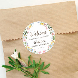 Boho Vildblomma Bröllop Välkomst Klistermärke Påse