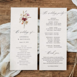 Boho Vildblomma Elegant Höstbröllop Program