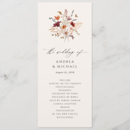 Boho Vildblomma Elegant Höstbröllop Program