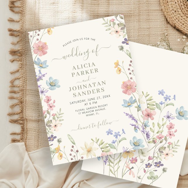 Boho vildblomma elegant salvia script blomsterbröl inbjudningar (Skapare uppladdad)