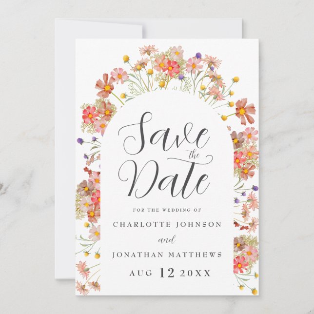 Boho Vildblomma Foto Båge Bröllop Spara Datumet (Framsida)