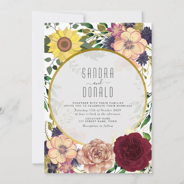 Boho Vildblomma Höst Bröllopsinbjudan Inbjudningar (Framsida)