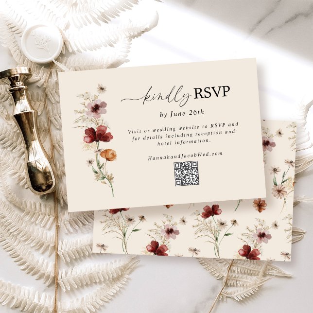 Boho Vildblomma Höstbröllop QR-kod RSVP-kort OSA Kort (Skapare uppladdad)